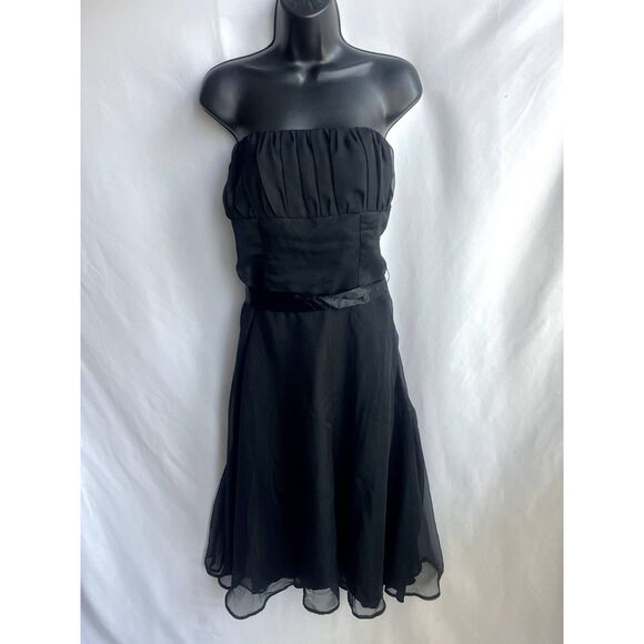 Black Cocktail Midi Dress Chiffon LBD Witchy Romantic Formal Datenight Flare M - Picture 1 of 9